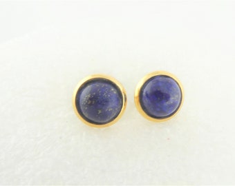 Cabochon Ohrstecker Ohrringe Gold-Blau Lapis Lazuli rund minimalist 8mm Edelstahl