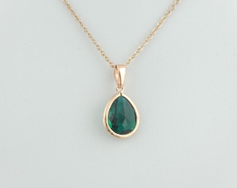 Kette Halskette Rosegold Grün Emerald mit Anhänger Tropfen Kristall Edelstahl,Geschenk