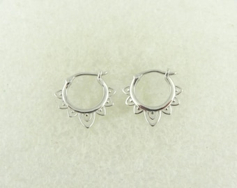 925 hoop earrings silver boho leaf round minimalist 13mm,gift friend,sister