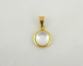 Pendentif opale blanche dorée pierre ronde minimaliste 8 mm acier inoxydable