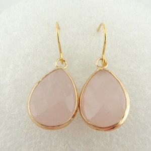 Earrings gold rose quartz stone pink drops stainless steel leverback-earwires image 3