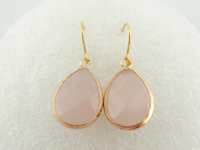 Earrings gold rose quartz stone pink drops stainless steel leverback-earwires image 3