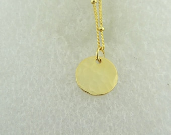 Collier chaîne 925 ras du cou or avec pendentif plaque martelée rond minimaliste 10 mm