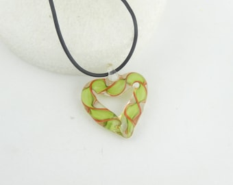 Chain necklace glass pendant heart green-red,chain silver,chain pendant