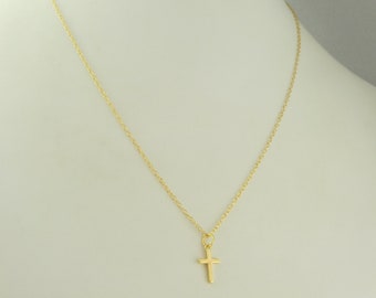 925 Sterling Silber Kette Halskette Gold mit Anhänger Kreuz mini,Geschenk