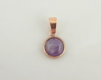 Anhänger Rosegold Lila Amethyst Stein rund mini 8mm Edelstahl