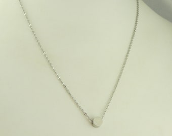 Chain necklace silver circle point plate shiny minimalistic 6mm stainless steel