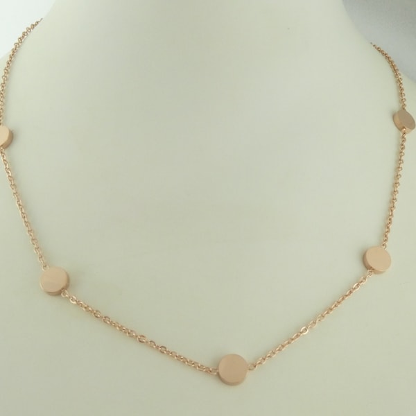 Chain choker rose gold circle point plate round minimalist 6mm stainless steel