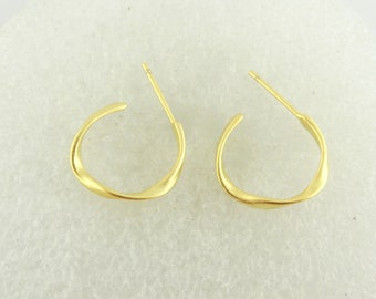 925 Hoop earrings ear studs gold frosted C shape twisted minimalist 17mm,gift