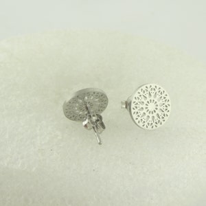 Stud earrings silver boho ornaments matt finish minimalist round 10,5mm stainless steel image 5