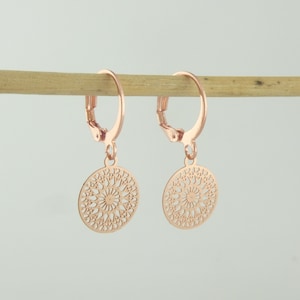 Hoop earrings rose gold with pendants boho ornaments round minimalist stainless steel