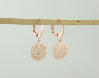 Hoop earrings rose gold with pendants boho ornaments round minimalist stainless steel