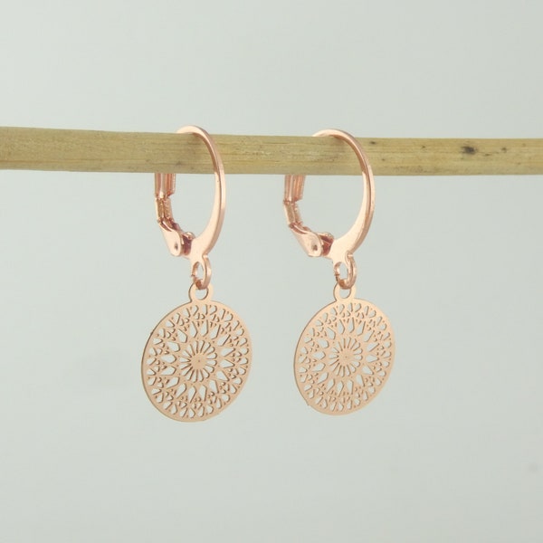 Hoop earrings rose gold with pendants boho ornaments round minimalist stainless steel