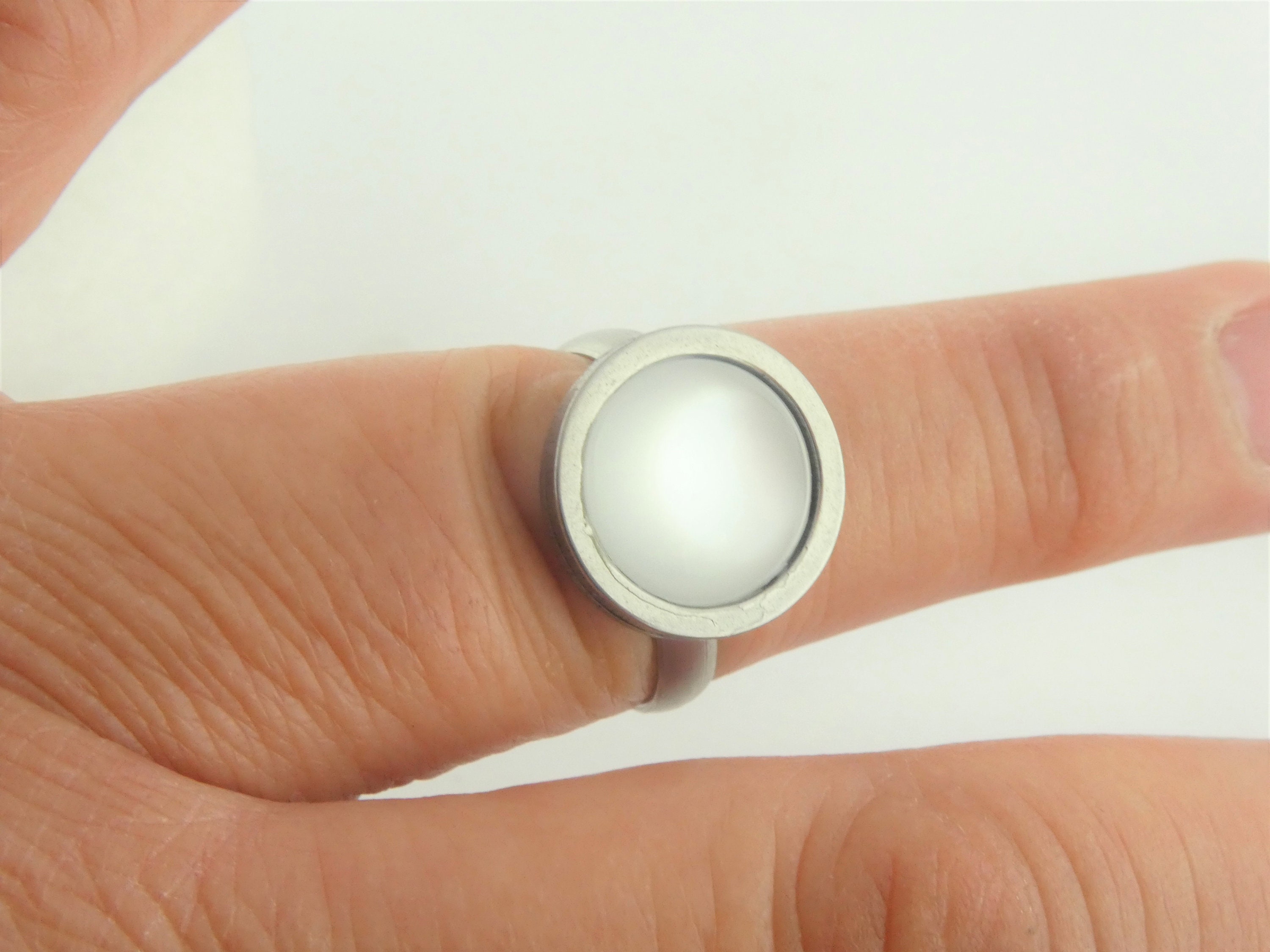 Bague En Argent 925 Avec Opale Blanche Naturelle - Taille 51 - Style Art Déco - Neuf Avec Étiquettes