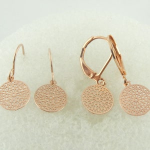 Earrings rose gold boho ornaments round 10mm stainless steel earwires-leverback