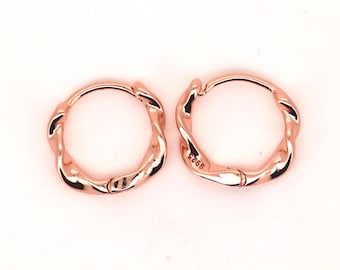 925 hoop earrings rose gold twisted round minimalist 13mm,gift,sister,mother