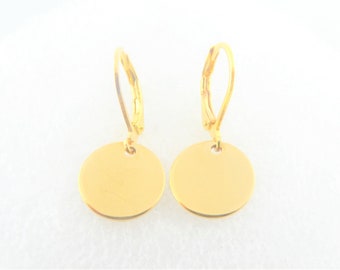 Earrings gold plate circle round minimalistic 10mm stainless steel