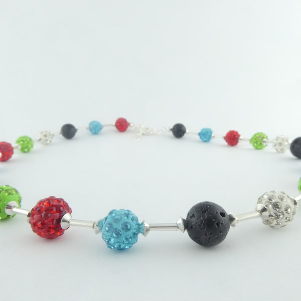 Collier collier en argent lava pierre Shamballa coloré minimaliste 10 mm,collier coloré