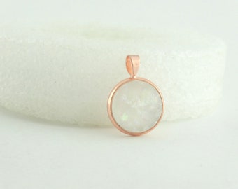 Cabochon pendant rose gold white opal round 12mm,bridesmaid,gift,sister