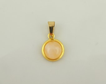 Pendentif doré rose pierre quartz rose rond mini 8 mm acier inoxydable