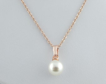 Kette Halskette Rosegold Weiß mit Anhänger Perlen Perle rund minimalistisch 8mm Edelstahl