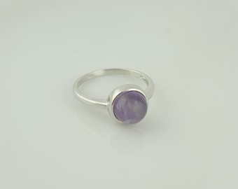 925 Sterling Silver Ring Silver Purple Amethyst Stone Round Thin Minimalist Gift