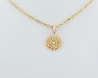 Ketting goud boho met hangende ornamenten rond 12 mm roestvrij staal, etnische ketting, cadeau