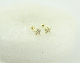925 Stud Earrings Gold Star Stars Zircon 5mm Minimalist