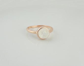 925 Sterling Silver Ring Rose Gold White Opal Stone Round Thin Minimalist Gift