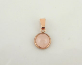 Pendentif or rose pierre de quartz rose rond mini 8 mm acier inoxydable