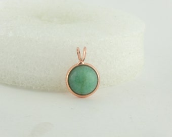 Cabochon Anhänger Rosegold-Jade Grün Aventurin Stein minimalistisch rund 10mm,Geschenk