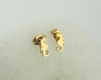 Ohrstecker Ohrringe Gold Seepferd Seepferdchen minimalistisch Edelstahl