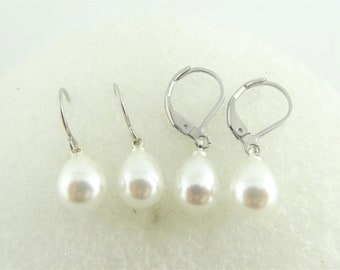 Earrings silver-white pearls pearl drops stainless steel leverback-earwires
