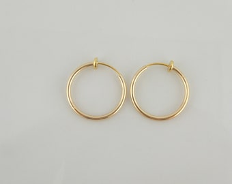 Clip-on hoop earrings gold round minimalist 20 mm stainless steel, boho hoop earrings