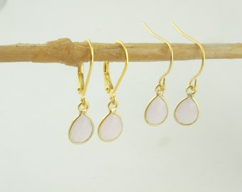 925 earrings gold pink rose quartz stone drops mini stainless steel 925 leverback ear hooks