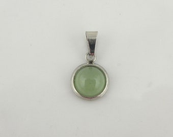 Cabochon Anhänger Silber Jade Grün Aventurin Stein rund mini 8mm Edelstahl