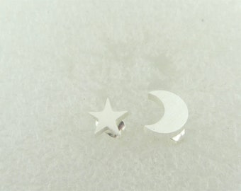 Ohrstecker Ohrringe Silber Sterne Stern Mond glänzend minimalistisch Edelstahl