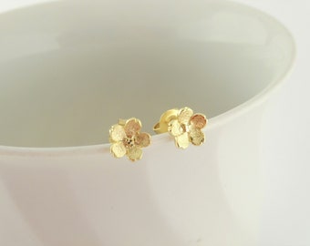 925 aretes flor de oro flores florecen minimalista 7 mm, pendientes pequeños