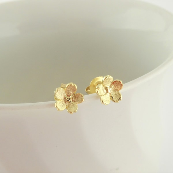 925 stud earrings gold flower flowers blossom minimalist 7mm,gift,mini stud