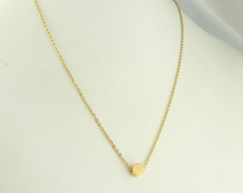 Chain necklace gold circle point plate minimalist 6mm stainless steel