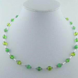 Chain necklace silver-green-light green opal minimalistic glass beads Cat Eye 6mm image 6