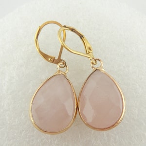 Earrings gold rose quartz stone pink drops stainless steel leverback-earwires image 8