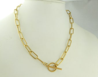 Gliederkette Kette Halskette Gold Knebelverschluss Großgliedrige Grobgliedrige Edelstahl 50cm