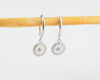 Boucles d'oreilles créoles en argent sterling 925 avec pendentif boho soleil ornements rond minimaliste