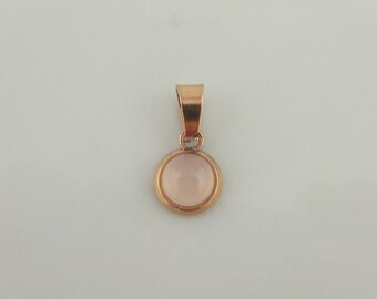 Cabochon Anhänger Rosegold Rosa Rosenquarz Stein rund mini 6mm Edelstahl