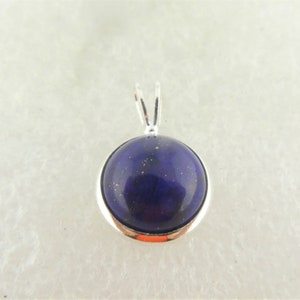 Cabochon pendant silver-blue lapis lazuli stone round minimalist 10mm,gift