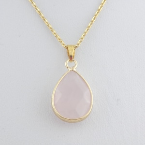 Chain necklace gold-rose quartz stone pink drops stainless steel