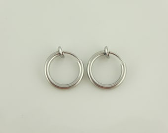 Ear Clips Hoop earrings silver round minimalist 13mm stainless steel,gift