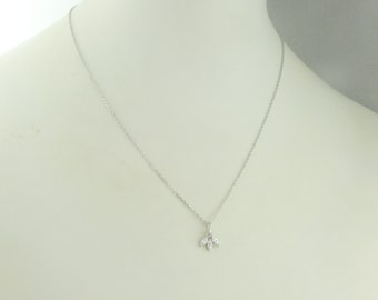 925 Sterling Silber Kette Halskette mit Anhänger Blume Zirkon Kristall Stein minimalistisch