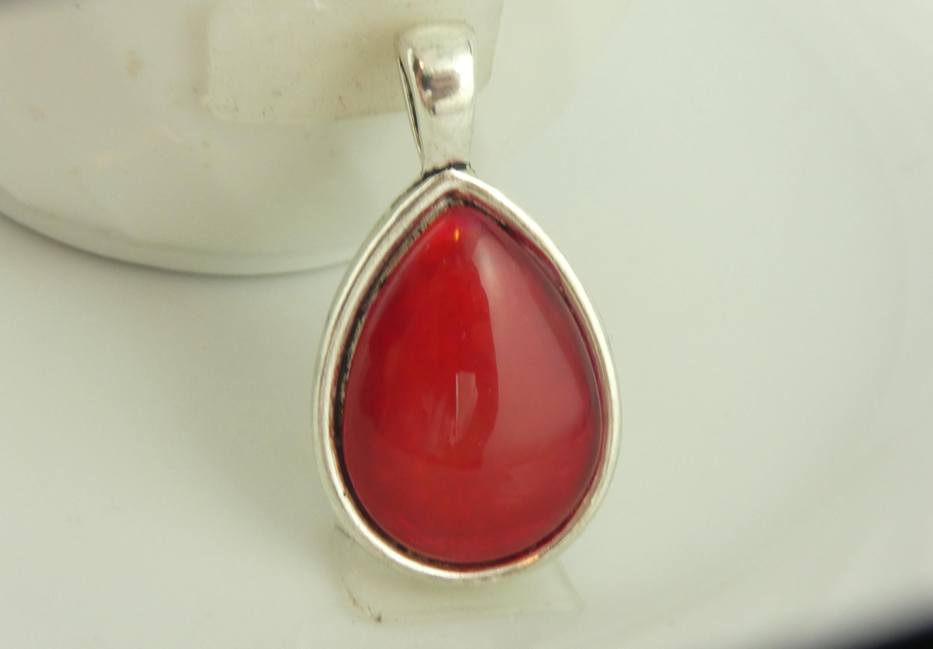 シルバー ネックレス用ペンダント 赤 ペンダント シルバー レッド ドロップ 25 x 18 mm - Etsy 日本